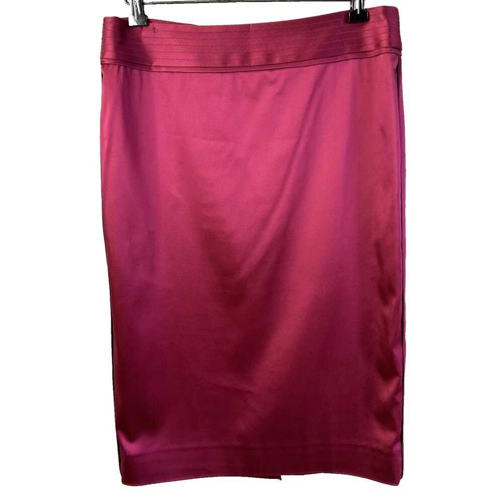 Etcetera Women's Dark Pink Satin Below Knee Lined Pencil Skirt Sz 4